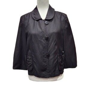 LARRY Levine Black Linen Blend Button Front Peter Pan Collar Blazer Jacket, M